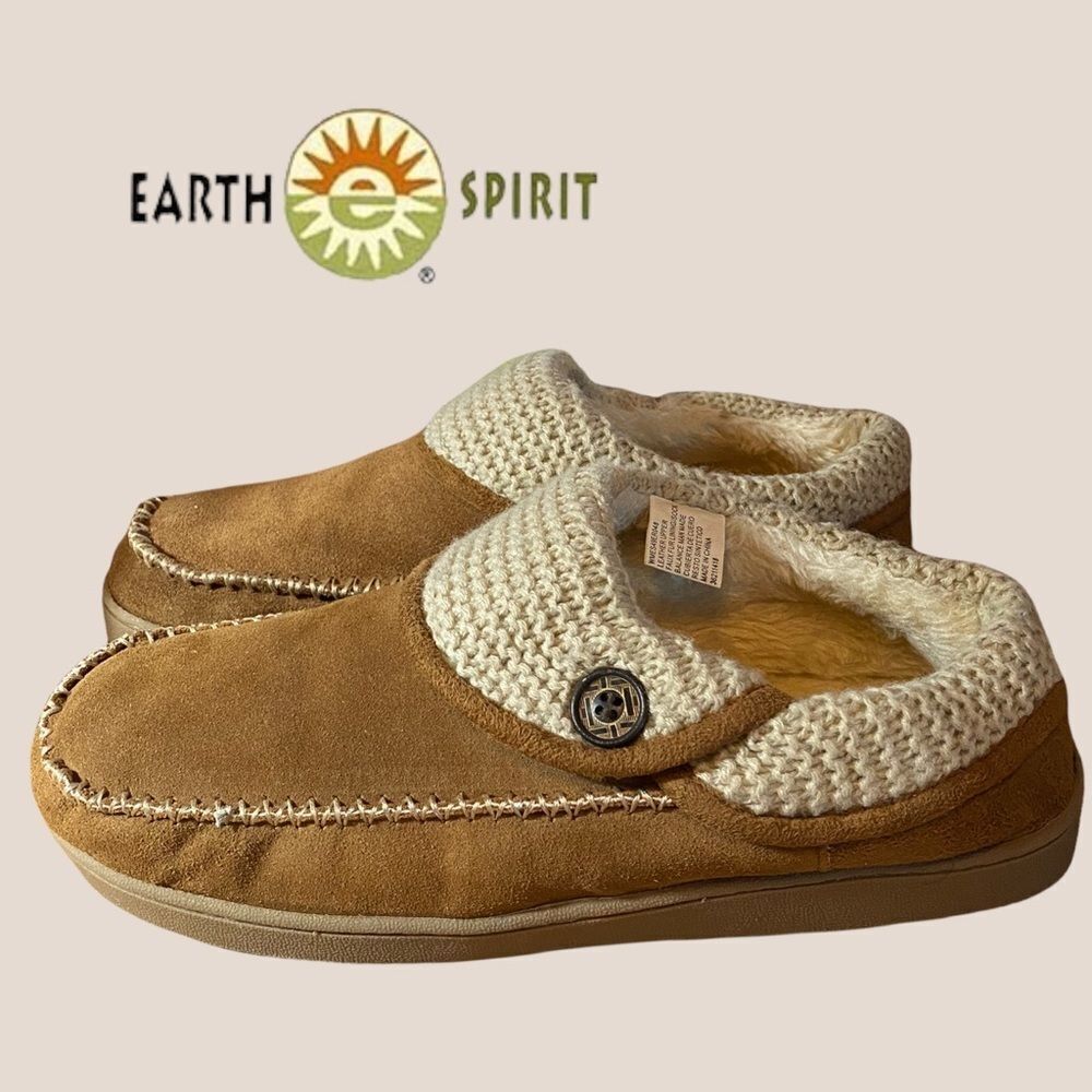 Earth Spirit Tan Suede Leather Furry Mules 11 12